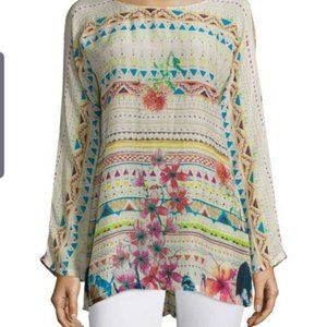 Johnny Was Printed Floral & Geometric Rayon Blouse